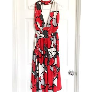 Red Floral Halter Midi Dress